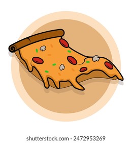 Cute Cartoon Pizza Slice Concept. fast food concept. Smiling pizza concept. pizzeria. traditional Italian cuisine. Delicacy and dessert, gourmet. Cafe or restaurant. Flat vector illustration.