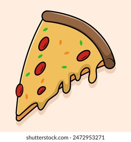 Cute Cartoon Pizza Slice Concept. fast food concept. Smiling pizza concept. pizzeria. traditional Italian cuisine. Delicacy and dessert, gourmet. Cafe or restaurant. Flat vector illustration.