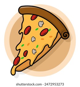 Cute Cartoon Pizza Slice Concept. fast food concept. Smiling pizza concept. pizzeria. traditional Italian cuisine. Delicacy and dessert, gourmet. Cafe or restaurant. Flat vector illustration.