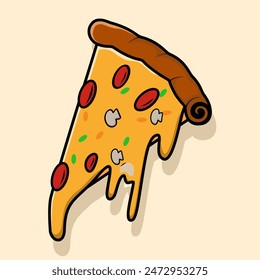 Cute Cartoon Pizza Slice Concept. fast food concept. Smiling pizza concept. pizzeria. traditional Italian cuisine. Delicacy and dessert, gourmet. Cafe or restaurant. Flat vector illustration.