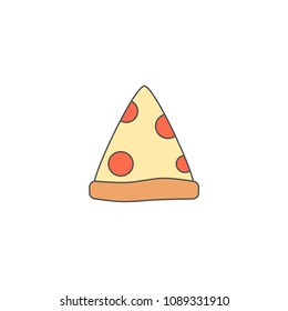 cute cartoon pizza slice doodle vector icon isolated on white background