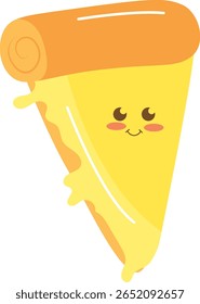 Cute Cartoon Pizza Slice with Happy Face Flat Illustration