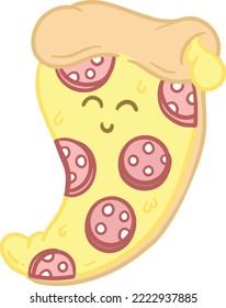 Cute Cartoon Pizza Slice Pepperoni Emoji Face Illustration for a Mascot or Logo Design