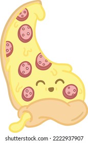 Cute Cartoon Pizza Slice Pepperoni Emoji Face Illustration for a Mascot or Logo Design