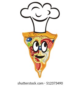 Cute cartoon pizza. Vector illustration.