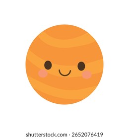 Planeta bonito de desenhos animados com uma superfície laranja brilhante e rosto alegre, ideal para temas espaciais infantis, cartazes educativos ou gráficos de astronomia divertidos.