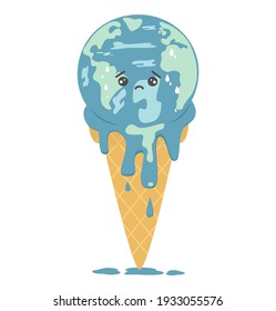 cute cartoon planet earth ice cream global warming concept vector illustration