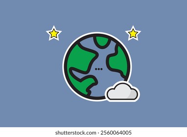 cute cartoon planet earth, there are stars as additional elements. you can change the color of this icon according to your needs