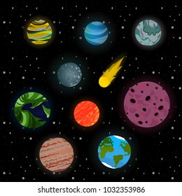 Cute cartoon  planets set