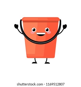 Cute cartoon plastic red  bucket character vector illustration isolated on white background.
