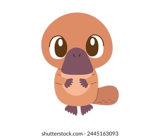 Lindo dibujo de ornitorrinco de dibujos animados. Ilustración de Vector animal bebé Kawaii. Aislado en blanco, estilo plano de dibujos animados para su diseño.