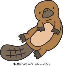 Cute cartoon platypus on white background. Vector illustration.