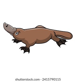 Cute cartoon platypus on white background