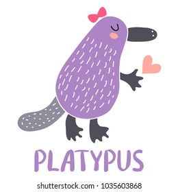 Cute cartoon platypus vector illustration. Australian fauna.