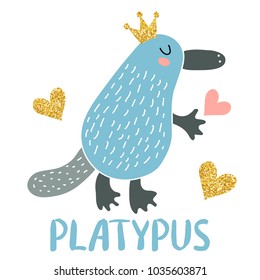 Cute cartoon platypus vector illustration. Australian fauna.