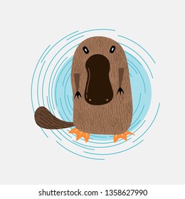 Cute cartoon platypus vector illustration on gray background