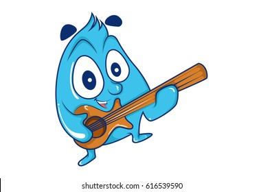Cute Cartoon playing guitar. Vector Illustration. Isolated on white background.