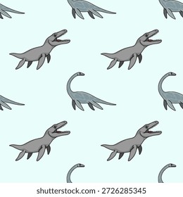 Lindo plesiosaurio de dibujos animados y mosasaurus sin patrón de Ilustración vectorial