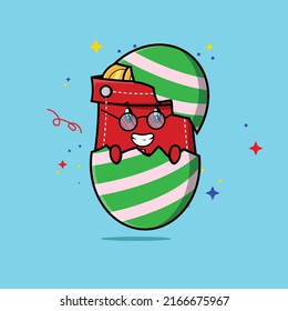 Cute cartoon Pocket character coming out from easter egg look so happy in illustration cartoon style