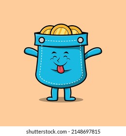 Cute cartoon pocket character with flashy expression in cute style