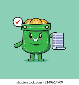 Cute cartoon pocket character holding checklist note in concept 3d cartoon style