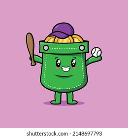 Caricatura de bolsillo de dibujos animados que juega al béisbol con un diseño de estilo moderno