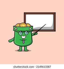 Cute cartoon pocket teacher character teaching with whiteboard in 3d cartoon style concept