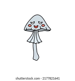 Cute cartoon poisonous mushroom. Hand drawn line art Halloween illustration.