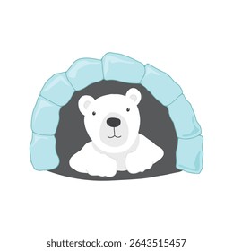 Cute Cartoon polar Bear. Arctic, Polar animal. Creature image icon. Vector Illustration.
