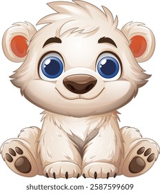 Cute cartoon polar bear with big blue eyes