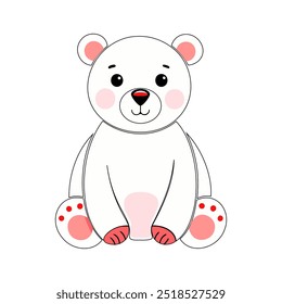 Cute Cartoon Polar Bear with Blush Cheeks on White Background

