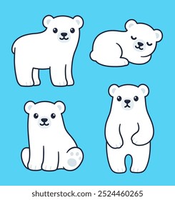 Lindo juego de dibujos animados de cachorros de oso polar. Ilustración de arte de Clip de Vector simple.