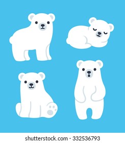 Cute cartoon polar bear cubs collection. Simple, modern style vector illustration.