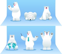 Cute Cartoon Polar Bear In Different Poses . Vector Illustration With Simple Gradients.