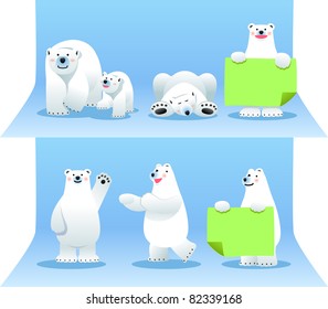 Cute cartoon polar bear in different poses . Vector illustration with simple gradients.