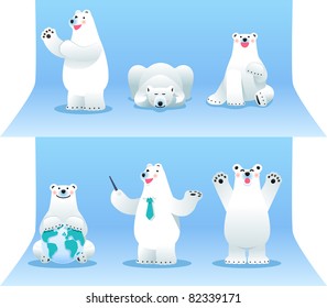 Cute cartoon polar bear in different poses . Vector illustration with simple gradients.