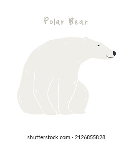 Cute cartoon polar bear, isolated on white. Hand drawn vector illustration. Winter animal character. Arctic wildlife, nature. Design concept for kids fashion, textile print, poster, card, baby shower.