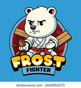 Cute cartoon Polar Bear in martial arts poses wearing karate uniforms. Fun and dynamic illustration perfect for kids, sports, and character design themes