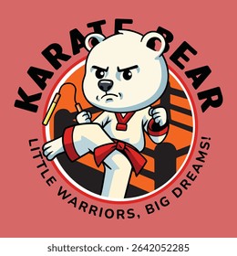 Cute cartoon Polar Bear in martial arts poses wearing karate uniforms. Fun and dynamic illustration perfect for kids, sports, and character design themes