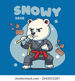 Cute cartoon Polar Bear in martial arts poses wearing karate uniforms. Fun and dynamic illustration perfect for kids, sports, and character design themes