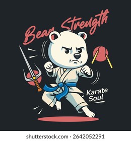 Cute cartoon Polar Bear in martial arts poses wearing karate uniforms. Fun and dynamic illustration perfect for kids, sports, and character design themes