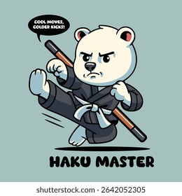 Cute cartoon Polar Bear in martial arts poses wearing karate uniforms. Fun and dynamic illustration perfect for kids, sports, and character design themes