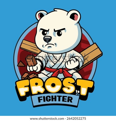Cute cartoon Polar Bear in martial arts poses wearing karate uniforms. Fun and dynamic illustration perfect for kids, sports, and character design themes