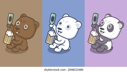 cute cartoon polar bear panda pouring into a glass. vector illustration for mascot logo or sticker