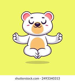 Cute cartoon polar bear sitting in yoga pose. cartoon animal vector illustration hand drawn