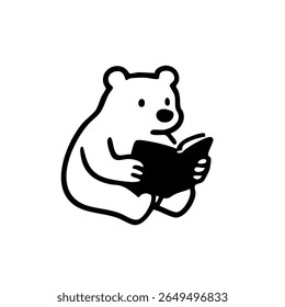 Urso polar de desenho animado bonito sentado e lendo um livro