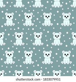 Cute cartoon polar bear. Vector illustration for children. Seamless pattern.