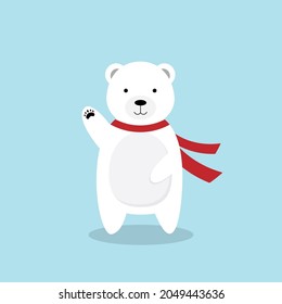 Cute cartoon polar bear waving