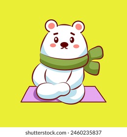 cute cartoon polar bear yoga sport, meditation. animal sport icon concepts for elements, logo or clipart