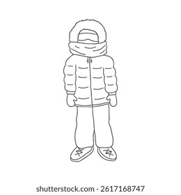 Cute Cartoon Polar Explorer. Arctic, Polar scientist image outline doodle icon. Vector Illustration.